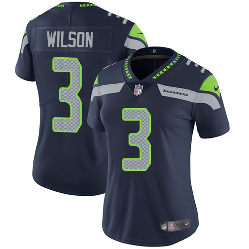 Nike Seahawks #3 Russell Wilson Steel Blue Team Color Women's Stitched NFL Vapor Untouchable Limited Jersey